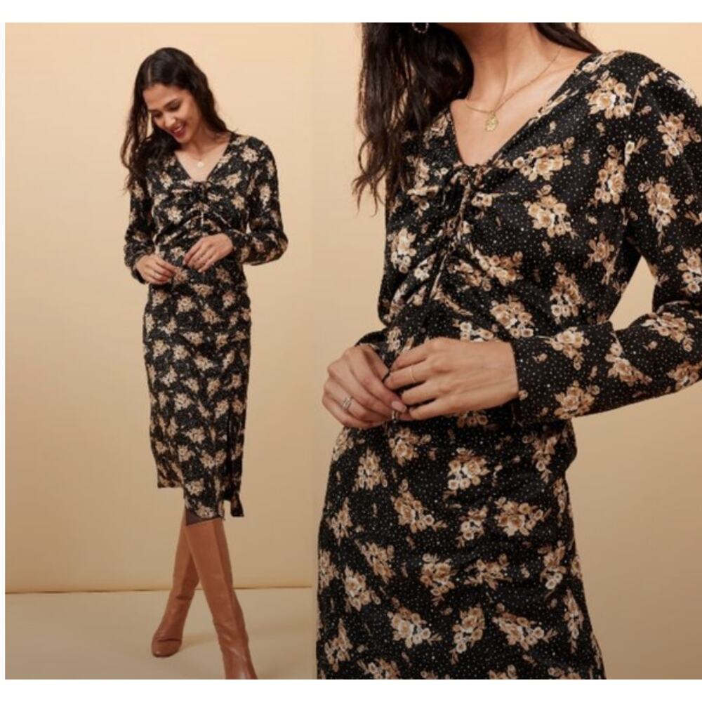 Floral Black Midi Dress